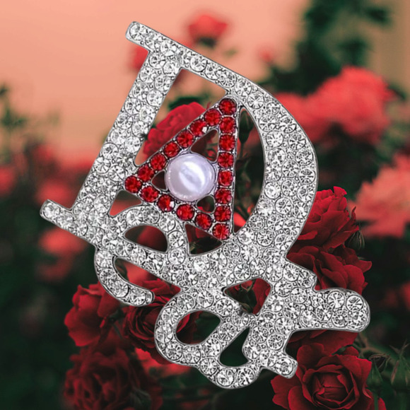 Delta Sigma Theta Brooch Rhinestone and Pearls Featuring DEAR - Picture 4 of 4